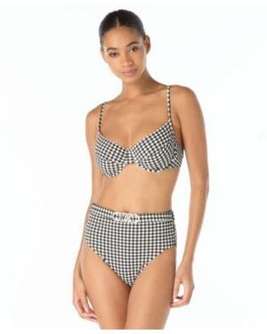 Michael Kors V Neck Underwire Bikini Top High Waist Hipster Swim Bottoms - Blue