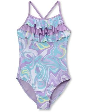 Lands' End Girls Child Chlorine Resistant X-back Ruffle One Piece Swimsuit - Blue