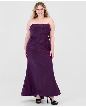 Alex & Sophia Plus Size Strapless Front-drape Gown - Purple