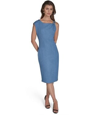 Halston Hardware-trim Sheath Dress - Blue