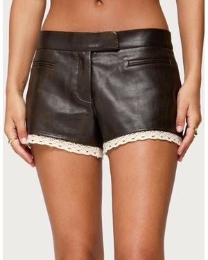 Edikted Lissa Lacey Faux Leather Shorts - Black