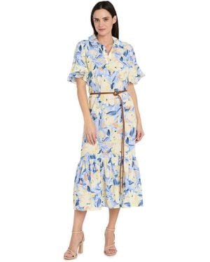 R & M Richards Rm Richards Collared Midi Shirt Dress - Blue