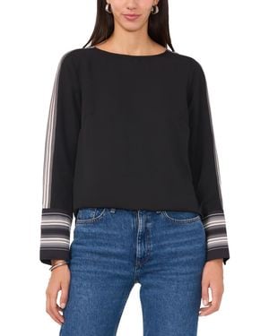 Vince Camuto Striped-trim Extended-cuff Top - Black