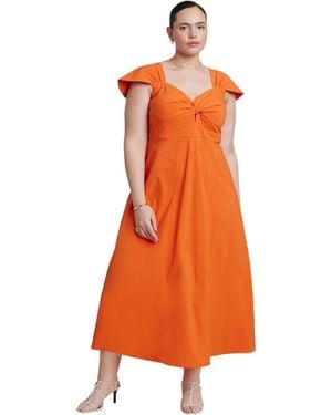 Eloquii Plus Size Twist-detail Midi Sweetheart Neck Dress - Orange