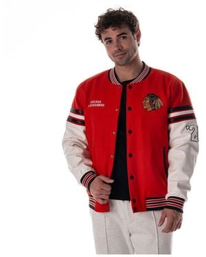 The Wild Collective And Chicago Blackhawks Drop Shoulder Full-snap Varsity Jacket - Red
