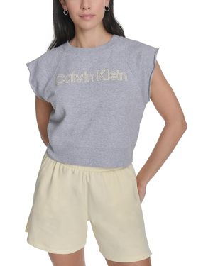 Calvin Klein Performance Sleeveless Puff-logo Cropped Top - Blue