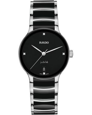 Rado Swiss Centrix Diamond Accent Ceramic & Stainless Steel Bracelet Watch 35mm - Black