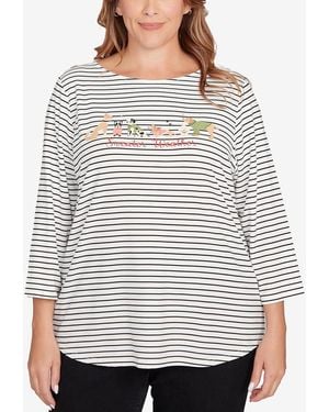 Ruby Rd. Plus Size Holiday Dogs Striped Knit Top - Gray