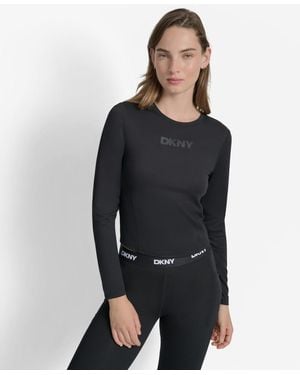 DKNY Long Sleeve Balance Compression Top - Black