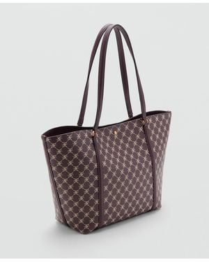 Mango Printed Logo Large Shopper Bag - Brown