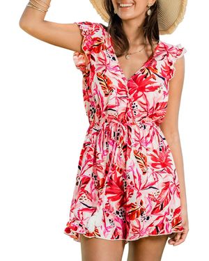 CUPSHE Floral Amulet Tropical Romper - Red