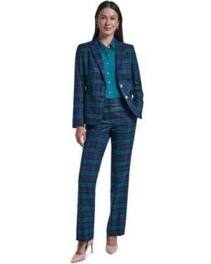 Tommy Hilfiger Plaid Stretch Two Button Blazer Sutton Plaid Straight Pants - Blue