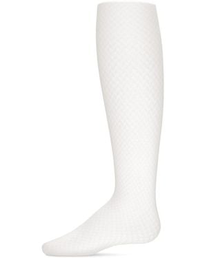 Memoi Girls Prism Textured Microfiber Opaque Tights - White