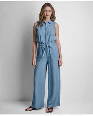 DKNY Sleeveless Collared Neck Jumpsuit - Blue