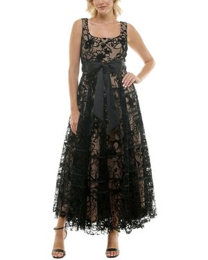Taylor Floral-velvet Satin-tie Square-neck Gown - Green