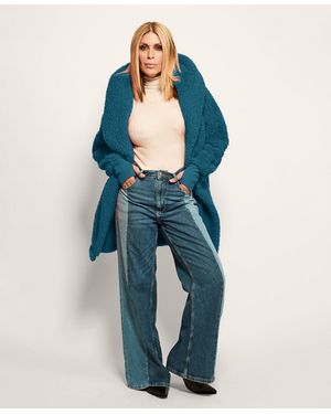Jill Martin Hooded Sherpa Button Front Lounger Jacket - Blue