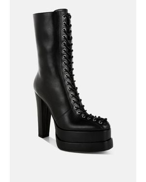 LONDON RAG Sayal Faux Leather Lace Up Boots - Black