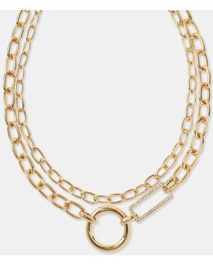 DKNY Gold-tone Pave & Polished Circle & Rectangle Layered Chain Link Necklace - Natural
