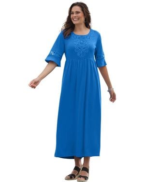 Woman Within Within Crochet Trim Empire Knit Dress - Blue