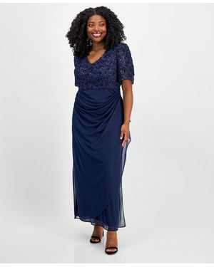 Alex Evenings Plus Size Soutache Embellished Short-sleeve Gown - Blue