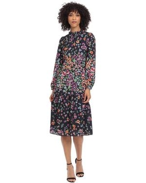 Maggy London Crew Neck Long-sleeve Midi Dress - Red