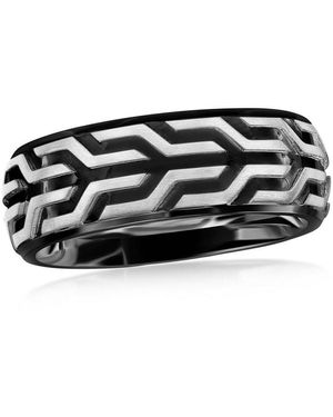 Metallo Stainless Steel Designed Ring - Black