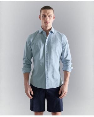 Mango Wrinkled-effect Pinstripe Shirt - Blue