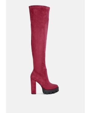 LONDON RAG Maple Faux Suede Long Boots - Red