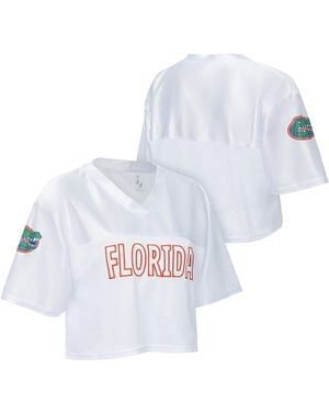 ZooZatZ Florida Gators Mesh Cropped V-neck T-shirt - White