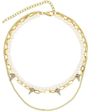 Rebl Jewelry Ash Pearl And Spike Layered Necklace - Metallic
