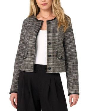 Liverpool Los Angeles Petite Cropped Collarless Plaid Blazer - Gray