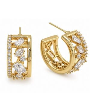 And Now This Cubic Zirconia -tone Plated Multi Stone Shape Hoop Earrings - Metallic