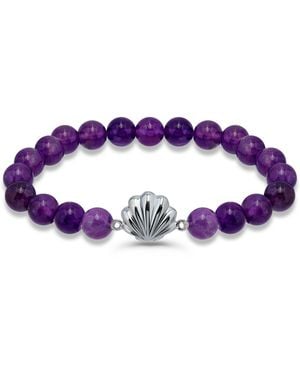 Macy's Howlite Chrysocolla Beads And Dolphin Charm Station Silver Plated Stretch Bracelet - Purple