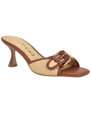 Guess Dista Buckle Kitten Heel Sandals - Brown