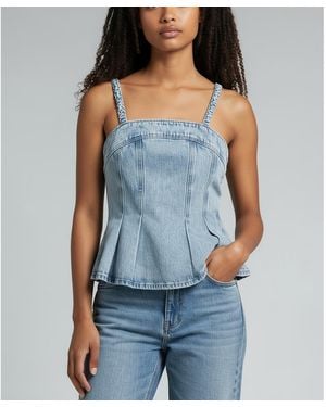 Blank NYC Square Neck Sleeveless Cotton Denim Top - Blue