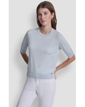 DKNY Elbow-sleeve Crew Neck Sweater - Blue