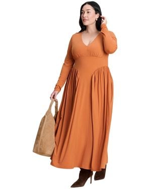 Eloquii Plunge Neck Knit Dress - Orange