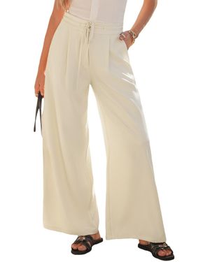 CUPSHE Yellow Tie Waist Straight Leg Pants - Natural