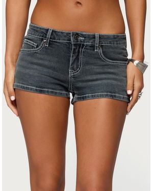 Edikted Whitlie Contrast Stitch Denim Micro Shorts - Gray