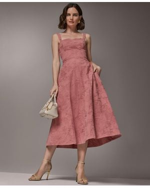 Donna Karan Sleeveless Floral Sweetheart Midi Dress - Red
