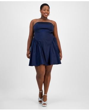 Emerald Sundae Trendy Plus Size Strapless Taffeta Dress - Blue