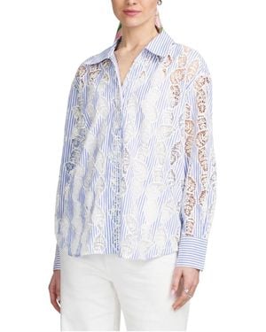 Elle Collection Lace Striped Shirt - Blue