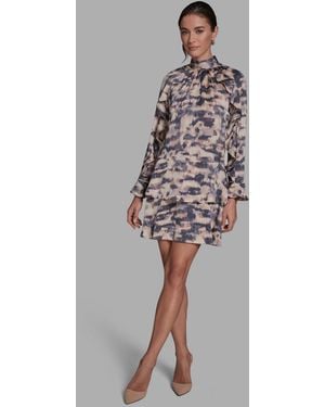BCBGMAXAZRIA Hammered Satin Tiered Shift Dress - Multicolor