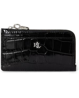 Ralph Lauren Glossy Embossed Mini L-zip Card Case Wallet - Black