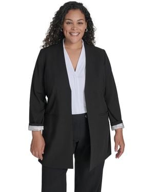 Calvin Klein Plus Size Collarless Open-front Topper Jacket - Black