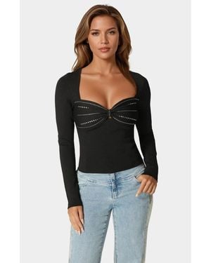 Bebe Embelished Long Sleeve Sweater - Black