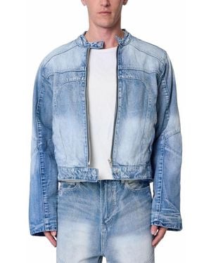 MNML Paneled Moto Denim Jacket - Blue