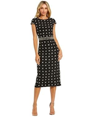 Mac Duggal Hand Embellished High Neck Cap Sleeve Midi Dress - Black