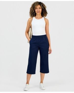 Style & Co. Petite Pull-on Wide-leg Capri Pants - Blue