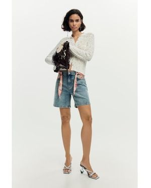 Desigual Embroidered Denim Shorts - Blue